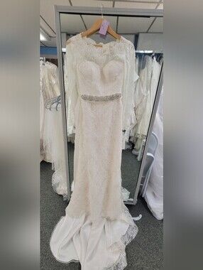 Long Sleeved Lace Galina Wedding Gown with Beaded Waist